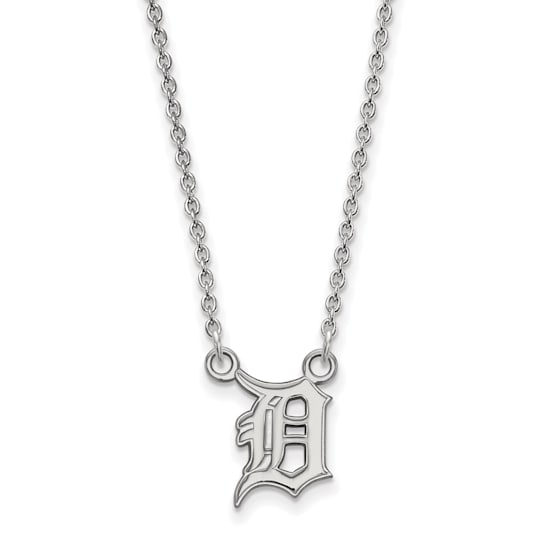 Rhodium Over Sterling Silver MLB LogoArt Detroit Tigers D Pendant Necklace