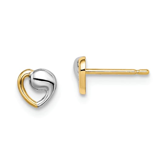 14k Yellow Gold and Rhodium Over 14k Yellow Gold 4.8mm Children's Heart
Stud Earrings