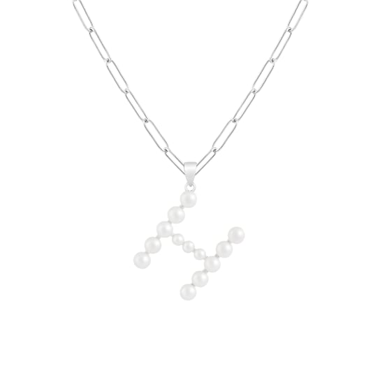 Letter H Initial Cultured Pearl Pendant Necklace In Sterling Silver