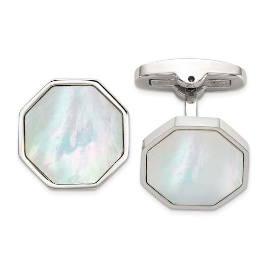 Stainless Steel Polished Mother of Pearl Octagon Cuff Links