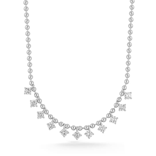 Rachel Zoe White CZ Charm Bead Chain Necklace in Rhodium Over Sterling Silver