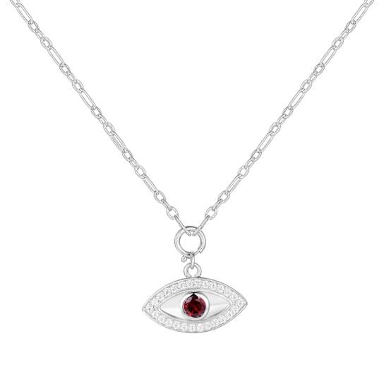Garnet And Moissanite Evil Eye Pendant Necklace In Sterling Silver