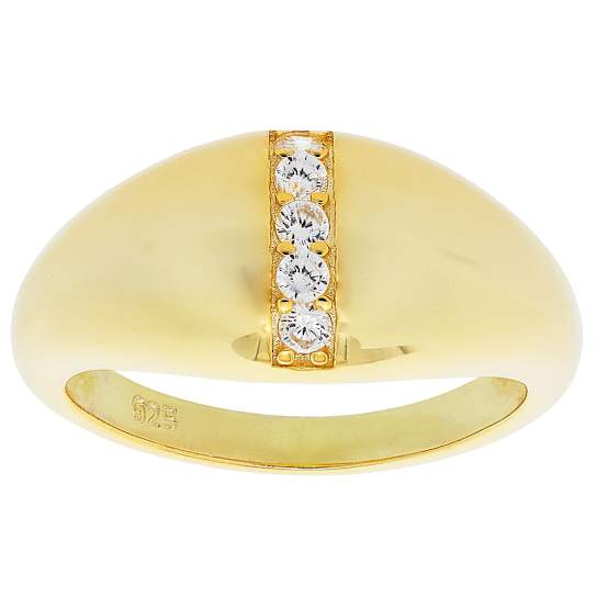 Small Dome Band Ring With CZ In 18K Gold Over Sterling Silver