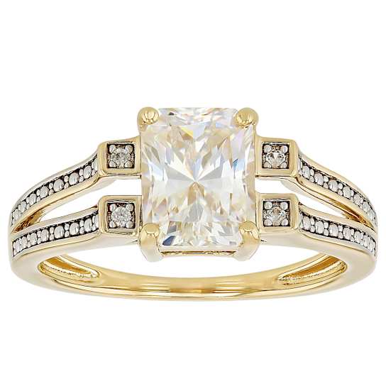 Diamond Simulant Rectangular Octagonal Solitaire Ring In 18K Gold Over
Sterling Silver 3.34ctw