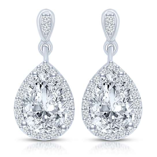 Pear Shape CZ Halo Drop Earrings In 14K Gold Over Brass