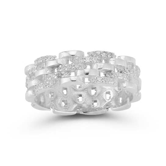 CZ Spiral Band Ring In Sterling Silver