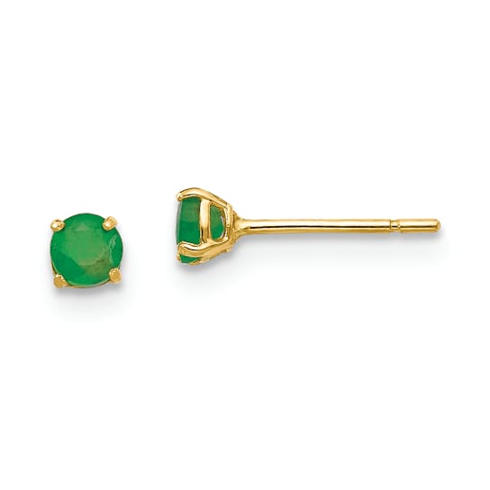 14k Yellow Gold 3mm Round Green Emerald Stud Earrings