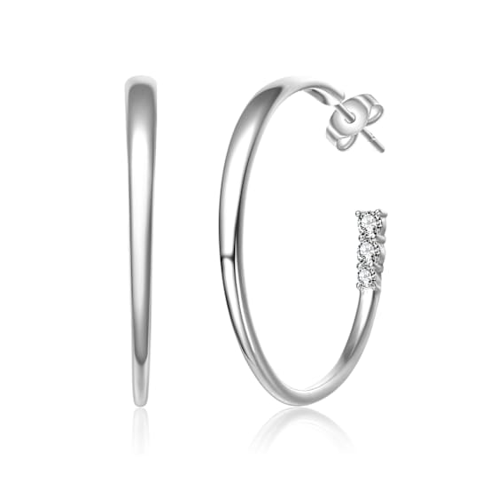Three-Stone CZ C-Hoop Earrings In Sterling Silver
