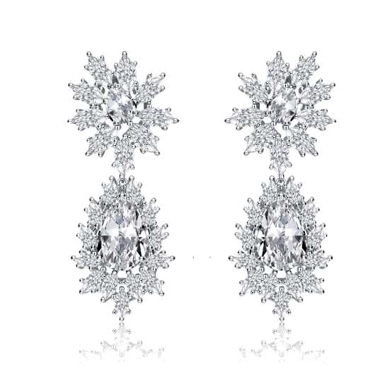 Marquise And Pear Shape CZ Drop Earrings In Sterling Silver