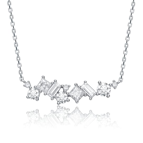 Lab Created Moissanite, Rhodium Plated over Sterling Silver Cluster
Cascade Necklace