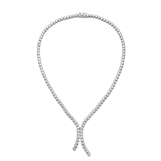 Bezel-Set CZ Tennis Necklace In White Rhodium Over Brass