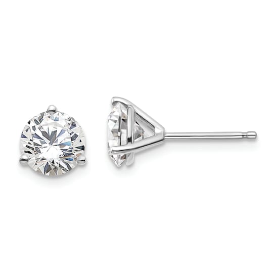 Rhodium Over 14K Gold Certified Lab Grown Diamond 2ct. VS/SI GH+, 3
Prong Stud Earrings