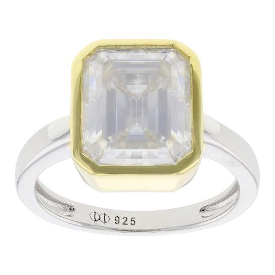 Two-Tone Moissanite Emerald-Cut Solitaire Ring In 14K Gold And
Platinum-Enhanced Sterling Silver 4.93ct DEW