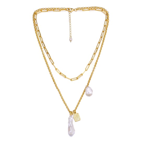 Pear Shape Freshwater Pearl Layered Necklace In 14K Gold Over Sterling Silver