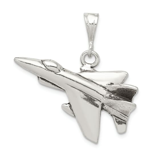 Sterling Silver Antiqued Jet Fighter Angled Pendant