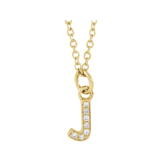 14K Yellow Gold Diamond J Initial Pendant With Chain