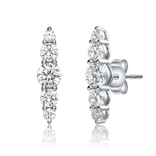 Five-Stone CZ Linear Drop Earrings In Sterling Silver