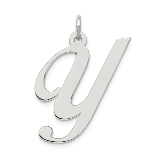 Rhodium Over Sterling Silver Fancy Script Letter Y Initial Charm
