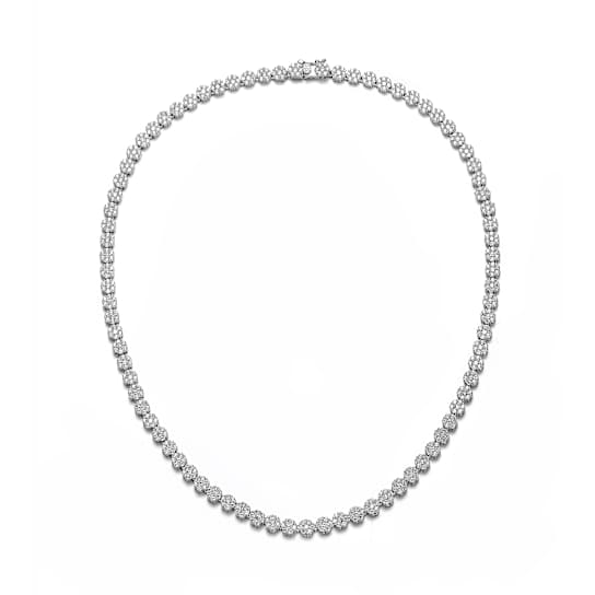 CZ Flower Station Tennis Necklace In Sterling Silver 16 Inch