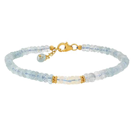 Opal And Aquamarine Beaded Bracelet In 18K Gold Over Sterling Silver