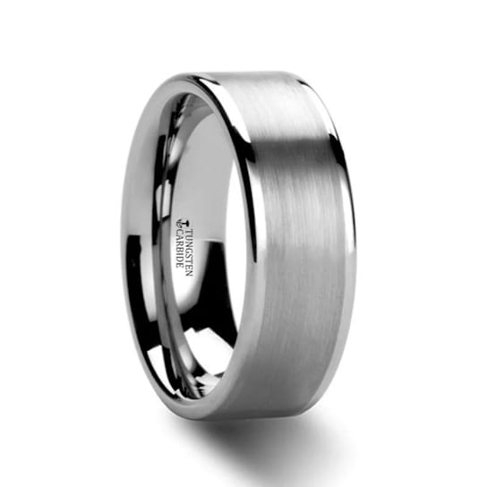 AIRES Flat Brush Finish Center Polished Edges Tungsten Carbide Ring 8mm