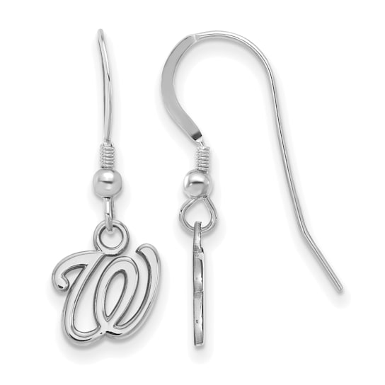 Rhodium Over Sterling Silver MLB LogoArt Washington Nationals Dangle Earrings
