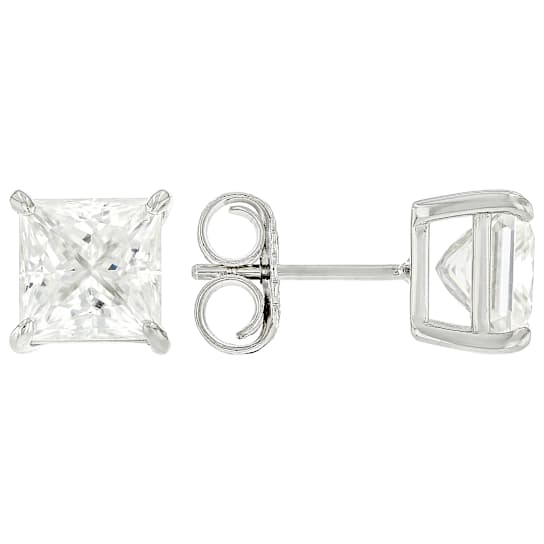 Moissanite Princess-Cut Stud Earrings in Platinum-Enhanced Sterling Silver