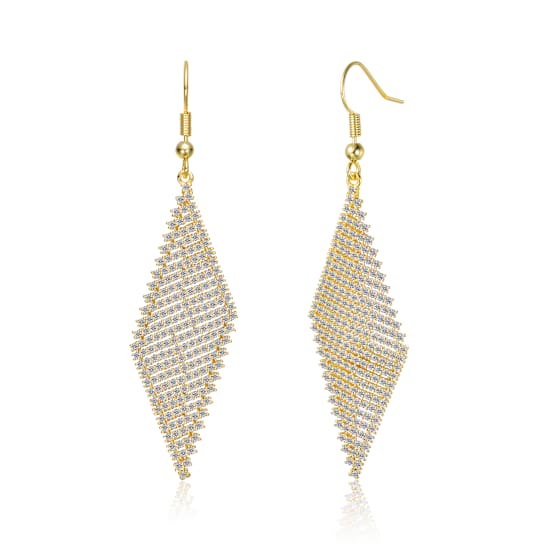 CZ Pave Mesh Dangle Earrings In 14K Gold Over Sterling Silver