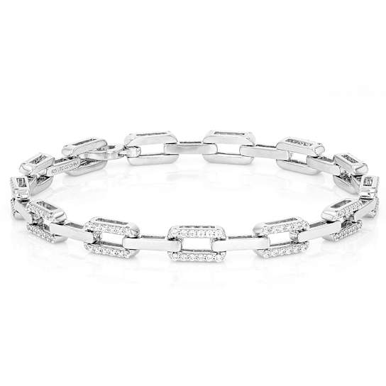CZ Station Link Bracelet In Sterling Silver