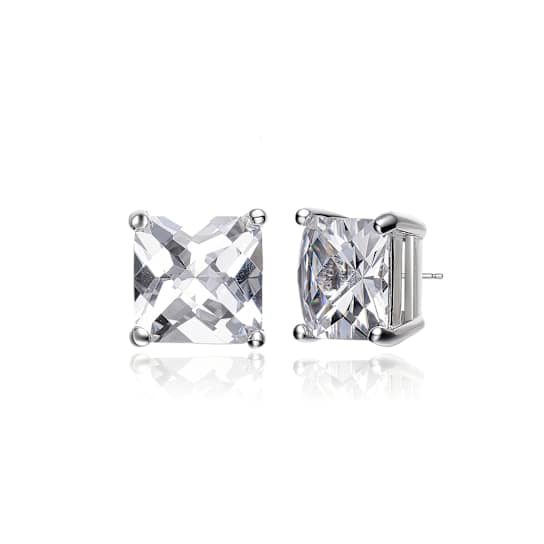Princess-Cut CZ Stud Earrings In Sterling Silver