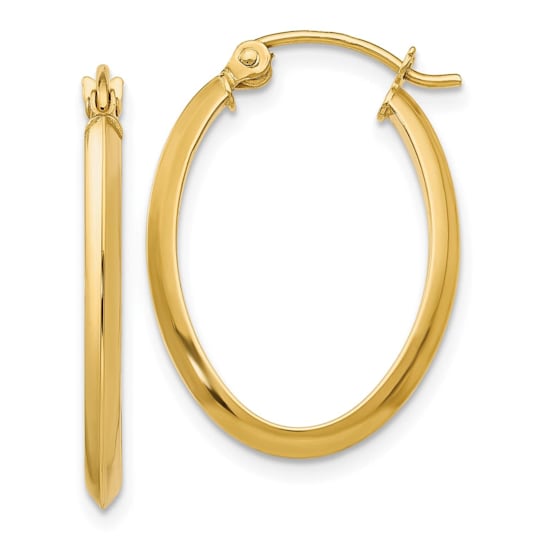 14k Yellow Gold 13mm x 2mm Oval Hoop Earrings