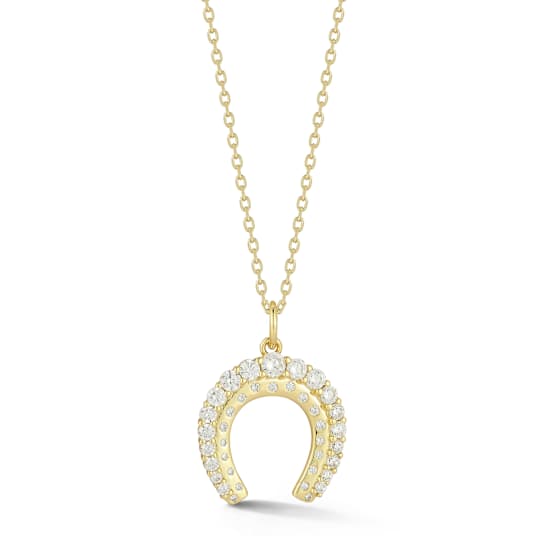 Rachel Zoe CZ Horseshoe Pendant Necklace in 14K Gold Over Sterling Silver