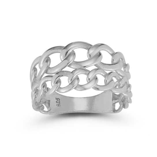 Stacked Curb Link Band Ring In Sterling Silver