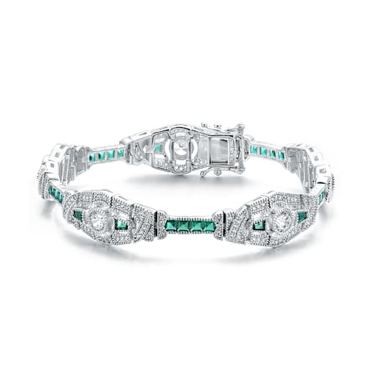 Emerald Color CZ Station Bracelet In Sterling Silver 5.03ctw