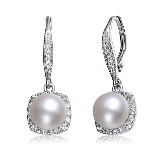 Pear Shape Pearl Simulant Drop Earrings In Sterling Silver