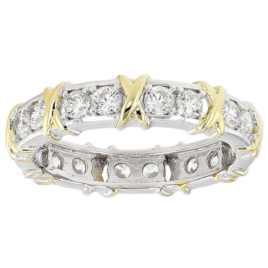 Two-Tone CZ Eternity Band Ring In Platinum And 18K Gold Over Sterling Silver