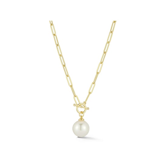 Freshwater Pearl Paperclip Chain Toggle Necklace In 14K Gold Over
Sterling Silver 18 Inch