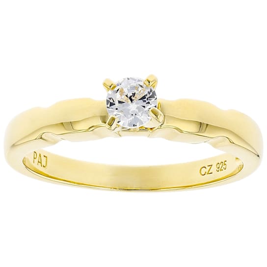 CZ Solitaire Ring In 18K Gold Over Sterling Silver 0.40ctw