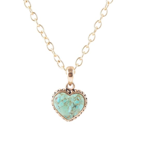 Barse Turquoise Heart Pendant Necklace In Bronze