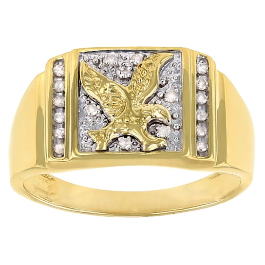 White Diamond 14k Yellow Gold Over Sterling Silver Men's Eagle Cluster
Ring 0.10ctw