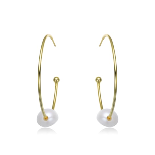 Freshwater Pearl C-Hoop Earrings In 14K Gold Over Sterling Silver