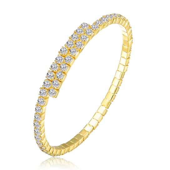 CZ Bypass Tennis Bracelet In 14K Gold Over Brass