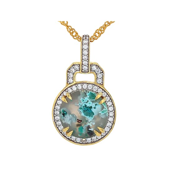 Blue Chalcedony And White Zircon Pendant Necklace In 18K Gold Over
Sterling Silver 3.67ctw