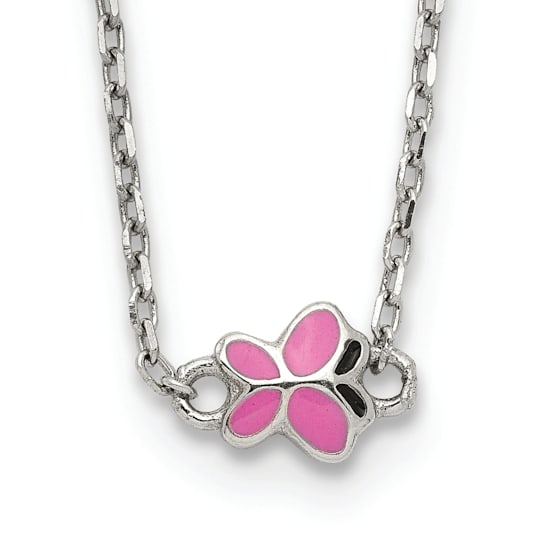 Rhodium Over Sterling Silver Pink Enamel Butterfly with 2-inch Extension
Childs Necklace