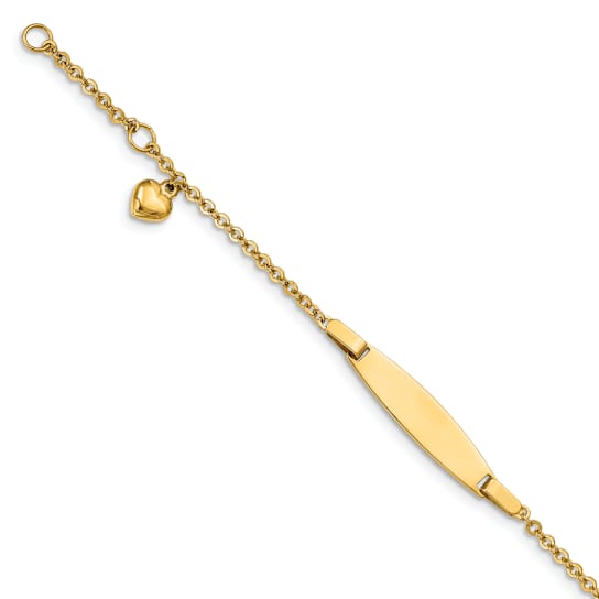 14k Yellow Gold Polished with Dangling Heart Baby ID Bracelet