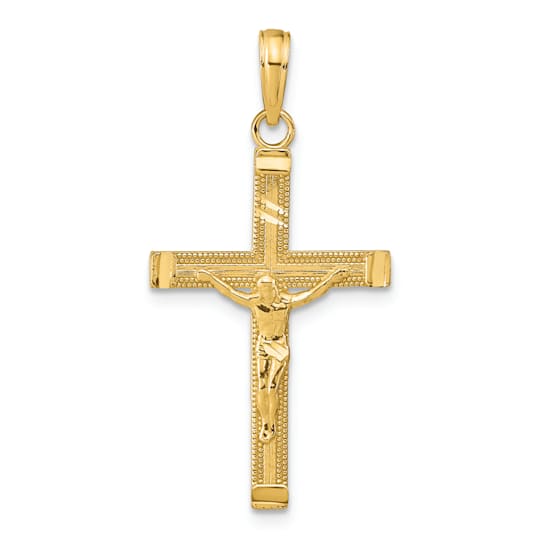 14K Yellow Gold Diamond-cut Fancy Tipped Crucifix Pendant