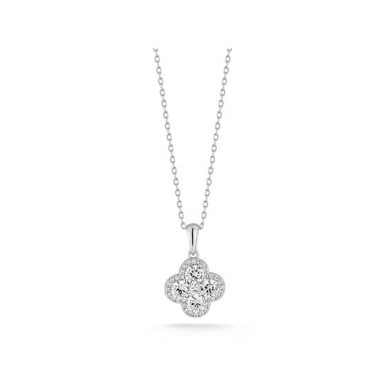 Sterling Statements Rhodium Over Sterling Silver CZ Clover Necklace