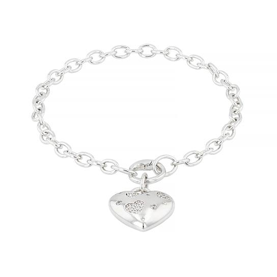 CZ Heart Charm Bracelet In Rhodium Over Brass 0.31ctw