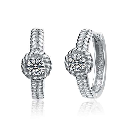 CZ Cable Hoop Earrings In Sterling Silver