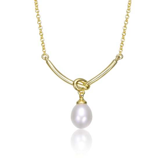 Pear Shape Freshwater Pearl Y-Necklace In 14K Gold Over Sterling Silver